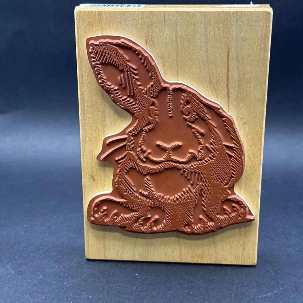 Comotion Large Harry Hare 2397 Rubber Stamp Easter Bunny Wood Mounted Rabbit